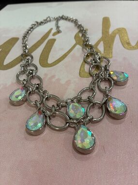 Silver-Tone Teardrop Aurora Crystal Statement Necklace